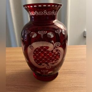 Ruby Red Hand Cut Glass Vase from Egermann, Czechoslovakia, 1940s
